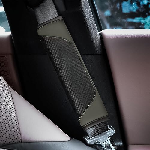 AUCELI 2PCS Car Seat Belt Cover, Carbon Fiber Seatbelt Shoulder Strap Covers, Breathable Leather Soft Harness Pad Protect Your Neck and Shoulder Compatible with Cars - color: Black/Gray