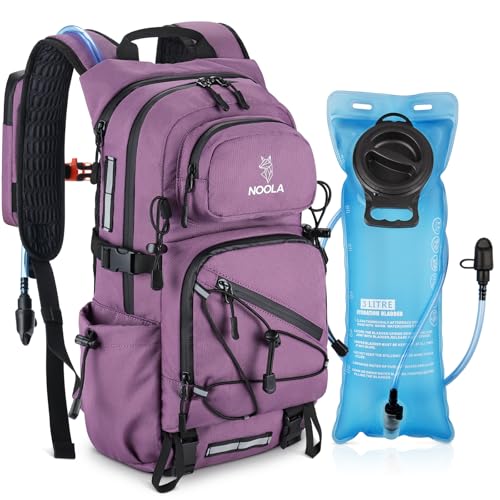 NOOLA Hydration Backpack with 3L Water Bladder - 25L Water Backpack for Hiking, Cycling, Running, Biking - Lightweight Hiking Pack Bag with Rain Cover, Phone Holder and Trekking Pole Holders, Purple - color: Purple, size: 25 Liters