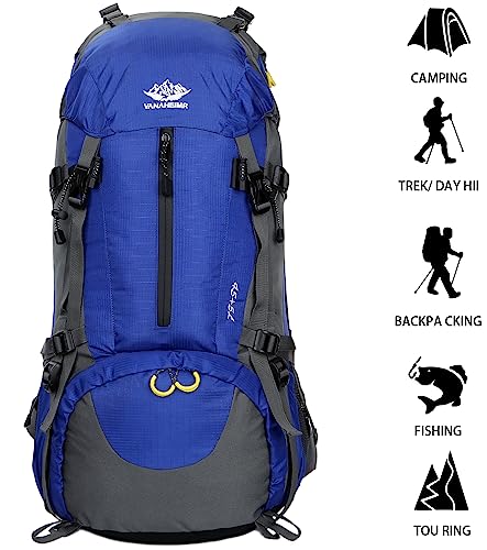 Esup 50L Hiking Backpack Men Camping Backpack with rain cover 45l+5l Lightweight Backpacking Backpack Travel Backpack - color: Sky Blue