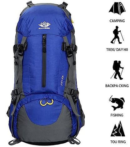 Esup 50L Hiking Backpack Men Camping Backpack with rain cover 45l+5l Lightweight Backpacking Backpack Travel Backpack - color: Sky Blue