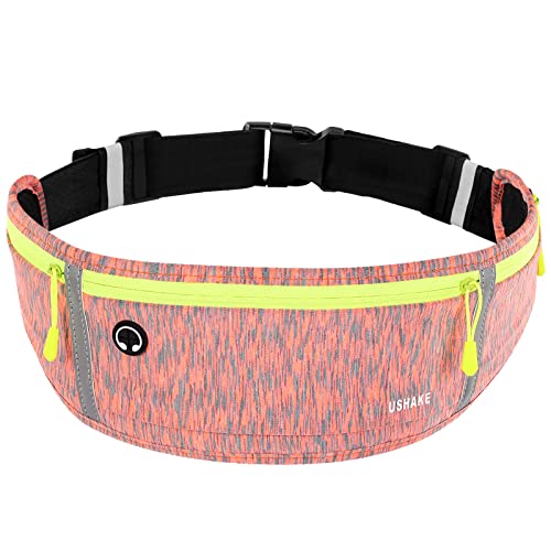 USHAKE Slim Running Belt, Workout Fanny Pack for Men Women,Exercise Waist Pack for Apple iPhone Holder, Runner Belt for Running Walking Cycling Camping Gym - color: Orange