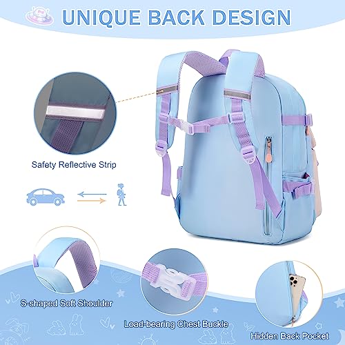 FIXITOK Girls Backpack Set, 3PCS Kids Backpacks for Girl, cute bunny School Backpack for Girls Kids Teen Kindergarten Elementary Preschool Middle School Bags with Lunch Box Pencil Case Blue - color: Blue