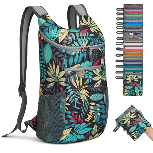 G4Free 11L Lightweight Packable Hiking Backpack, Nylon Small Foldable Daypack for Men Women, Mini Backpack Designed for Daily Hiking, Travel, Cycling - color: Blue Leaf, size: Small