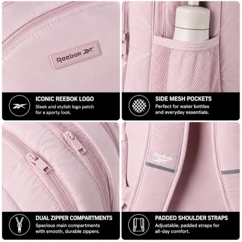 Reebok Backpack - Multipurpose Lightweight Carry On Everyday Laptop Gym Travel Commuter Backpack, Regan II Ashen Lilac - color: Regan II Ashen Lilac