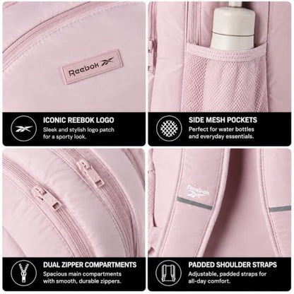Reebok Backpack - Multipurpose Lightweight Carry On Everyday Laptop Gym Travel Commuter Backpack, Regan II Ashen Lilac - color: Regan II Ashen Lilac