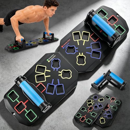 Push Up Board 20-In-1 Workout Equipment, Pushup Board with Handles, Puzzle-Style Snap Design with Square Slots, Home Gym Fitness Equipment for Chest, Shoulders, Back & Triceps, Men and Women - color: Blue