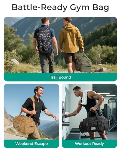 BAGSMART 4-IN-1 Gym Bag for Women Men, TSA Lightweight Duffle Bag for Travel with Shoe Compartment & Wet Pocket, 22L/30L/38L Tactical Backpack with 40oz Water Bottle Holder - color: D-Olive Drab