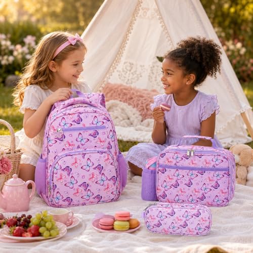 RHCPFOVR Kids Backpack for Girls - Girls Backpack 3-8 Ages Butterfly for Kids 15 Inch School Bookbag for Kindergarten Elementary School Bookbag for Girl 1st 2nd Grade - style: Butterflie
