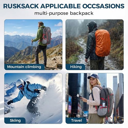 Bseash 45L Waterproof Hiking Camping Backpack with Rain Cover, Outdoor Sport Travel Bag Daypack for Climbing Skiing Cycling (Black) - color: Black