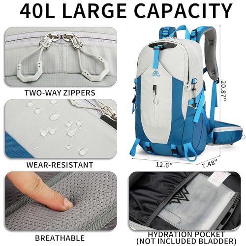 40L Hiking Backpack for Men and Women, Lightweight Waterproof Packable Camping Travel Daypack with Rain Cover (Green, 40 Liter) - color: Green