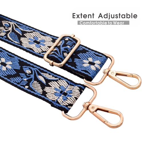 Replacement Purse Strap Shoulder Strap Adjustable Crossbody Strap for Women Crossbody Wide Shoulder Bag - color: Blue Floral-gold Metal