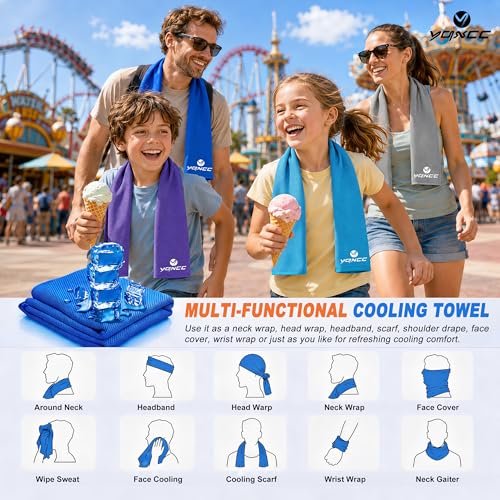 YQXCC 4 Pack Cooling Towels (47"x12"), Ice Cool Neck Towel, Soft Breathable Microfiber for Yoga, Golf, Gym, Running, Camping & Hot Weather - color: Light Blue/Dark Blue/Light Gray/Dark Gray