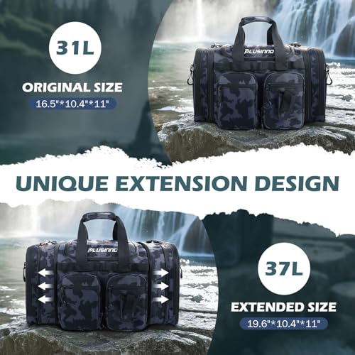 PLUSINNO Tackle Bag - Expandable Fishing Bag with fishing net for Saltwater & Freshwater - Water Resistant Fishing Gear Shoulder Bag For Men - color: Tackle Bog with Lure tool &Fishing Net