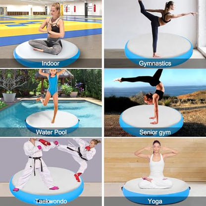 Inflatable Gymnastic Air Spot Mat Tumbling Exercise Yoga Training Mat With Pump, Inflatable Round Springboard Air Roller Gym Floor Track For Home Use/Cheerleading/Water - color: blue