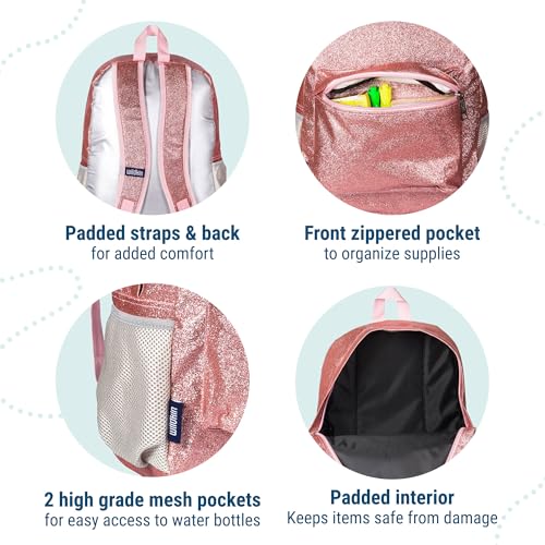 Wildkin 16-inch Kids Backpack – Durable, Padded & Spacious School Bag for Boys & Girls - Pink Glitter - color: Pink Glitter