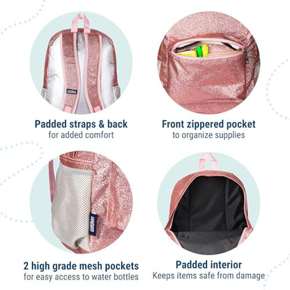 Wildkin 16-inch Kids Backpack – Durable, Padded & Spacious School Bag for Boys & Girls - Pink Glitter - color: Pink Glitter