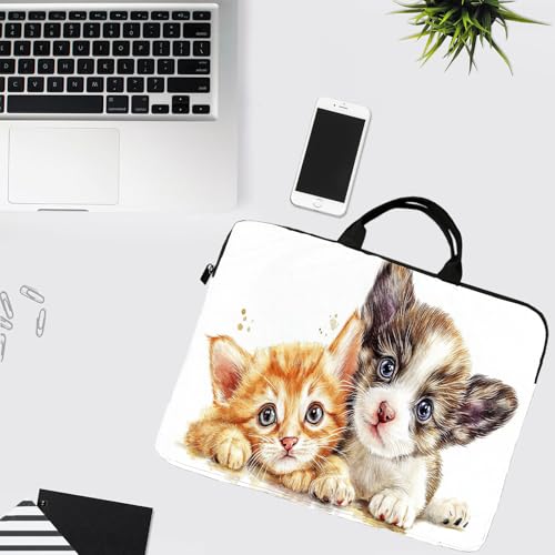 15-Inch Laptop Sleeve – Stylish, Lightweight, Shockproof, Water-Resistant Case for Lenovo, HP, Dell, Asus Notebooks - Cute Cat and Dog - color: Cute Cat and Dog