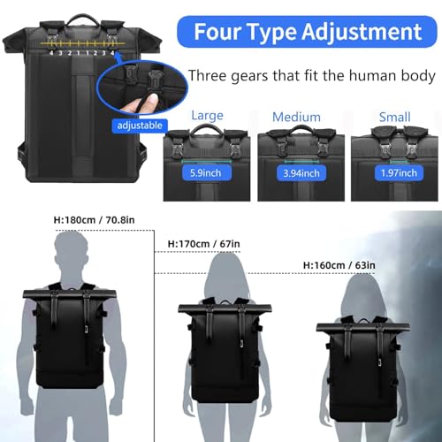 Travel Roll Top Backpack with Shoe Compartment, 17 inch Laptop Compatible, for Business, Hiking, Mountaineering, Large Capacity - color: Black Upgraded Version