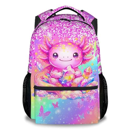 Girls Backpack Kids Axolotl Bookbag for Toddler - Cute Animal School Bag for Elementary Preschool Kindergarten (17 Inch) - color: Deep Pink