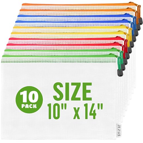 10 Pack Mesh Zipper Pouch Bags 10x14 inch - Plastic Zipper Pouches for Organizing - Document Bags With Zippers - Letter Size Zippered Pouch - Document Pouches With Zippers - size: 10 Pack 10x14
