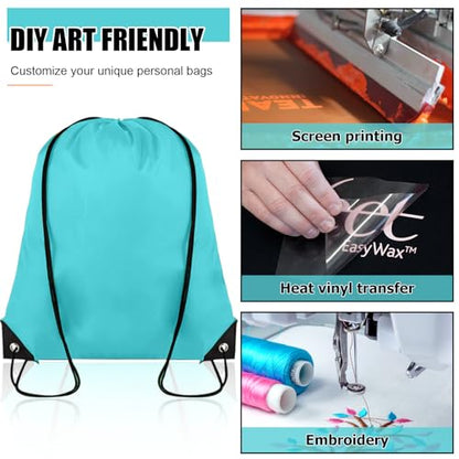 Grneric 100 Pieces Drawstring Backpack Bulk Cinch Sackpack Ployster Drawstring Bags for Gym Party Trip(Aqua) - color: Aqua