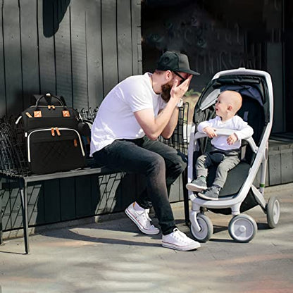 GurZinn Diaper Bag Backpack with Changing Station Portable 3 in 1 Multifunction Backpack Travel mommy bag Stroller Black - color: Black