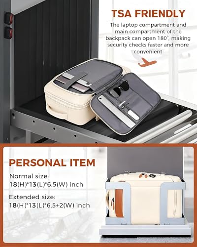 Vancropak Travel Backpack for Women, Airline Approved Carry On Backpack with 3 Packing Cubes, Expandable Large 40L Travel Bag fits 17" Laptop, Anti Theft Luggage Suitcase Weekend Daypack, White Brown - color: White Brown