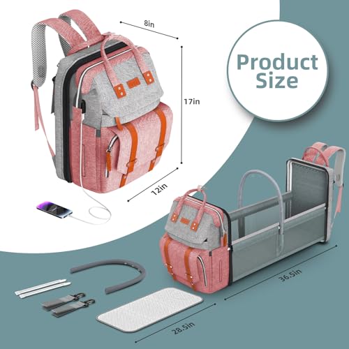 ISMGN Diaper Bag Backpack with Changing Station, Large Diaper Bag, Baby Bag with Changing Station, Pink Diaper Bag, Pinkgray - color: Upgrade Pink Grey