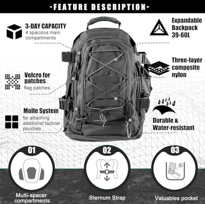 Miramrax Tactical Backpack Military Hiking Daypack - Molle Backpack for Men 3 Day Assault Pack Bug Out Bag for Camping (Grey) - color: Grey