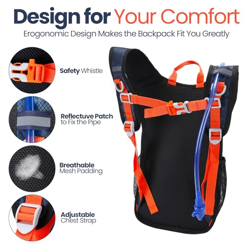 Shinylin 2 Pcs Kids Hydration Backpack with 1.5L Water Bladder Lightweight Kids Hiking Backpack Water Rucksack for Boys Girls Climbing Running - color: Blue, Black, style: Classic