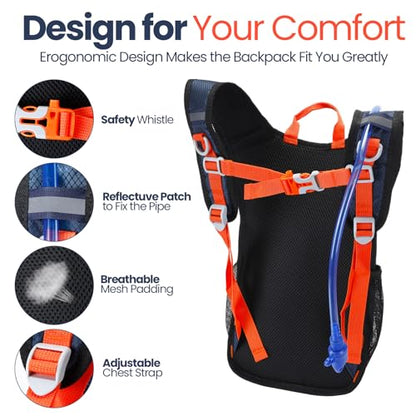 Shinylin 2 Pcs Kids Hydration Backpack with 1.5L Water Bladder Lightweight Kids Hiking Backpack Water Rucksack for Boys Girls Climbing Running - color: Blue, Black, style: Classic