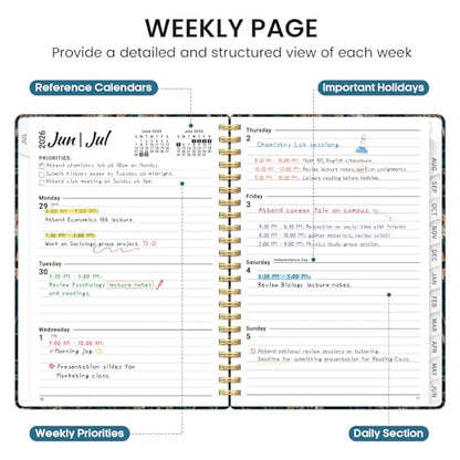Planner 2026-2027, Academic Monthly and Weekly Calendar Planner for Women, July 2026 - June 2027, Hardcover Pretty Agenda Planner Book with Tabs, Spiral Daily Organizer for School Office Home Supplies, 6.3" x 8.5" - Royal Flowers - color: B-Royal Flowers,