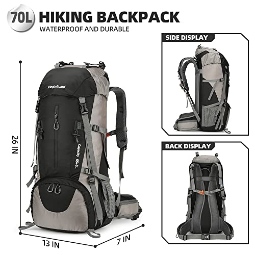 King'sGuard 70L Hiking Backpack with Rain Cover Lightweight Waterproof Travel Camping Backpack Large Backpacking Pack - color: Black