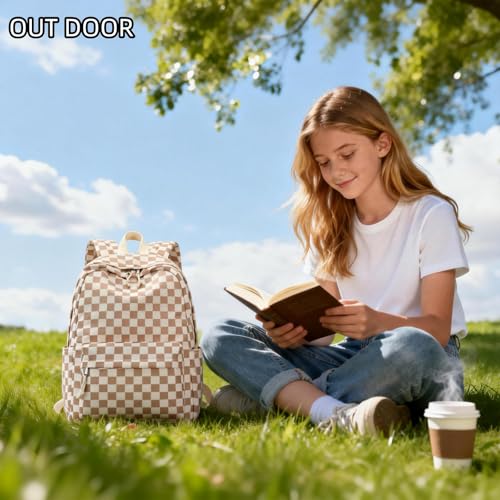 LOIDOU Girls Backpack for Kids Cute School Bookbag - color: Brown White Checker, size: L-17"