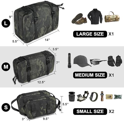 4 Set Tactical Packing Cubes ，Compressible Mesh Duffle Storage Bag,Portable Edc Molle Pouch Organizer. - color: Multiblack