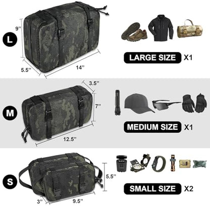 4 Set Tactical Packing Cubes ，Compressible Mesh Duffle Storage Bag,Portable Edc Molle Pouch Organizer. - color: Multiblack