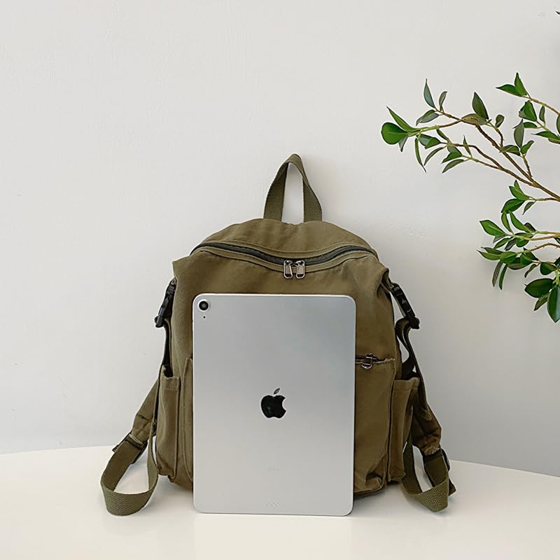 MaxxCloud Canvas Backpack-Adjustable Shoulder Straps,Unisex Mini Laptop Backpack for Work&Travel,Casual Daypack (Green) - color: Green