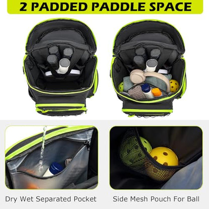 HAMBOLY Premium Pickleball Bag for Men & Women — Large Pickleball Backpack with Padded Paddle Pocket & Shoe Compartment, Tournament Ready with Insulated Cooler & Fence Hook - color: Black + Green