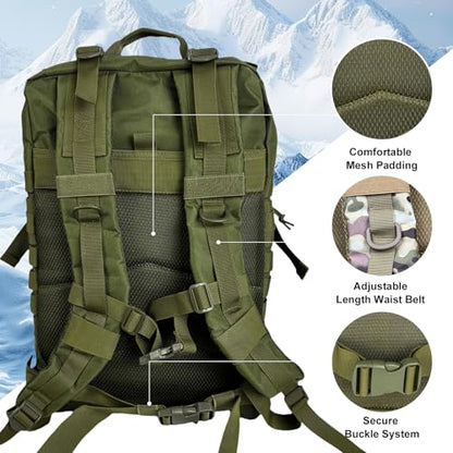 50L Large Military Tactical Backpack Molle Army Assault Pack for Travel Camping Hiking Fishing Backpack for men (green) - color: Green