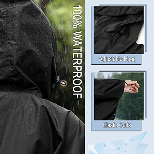 Fashion Hooded Rain Poncho Waterproof Raincoat Jacket with pocket for Women/Men/Adult - color: Black