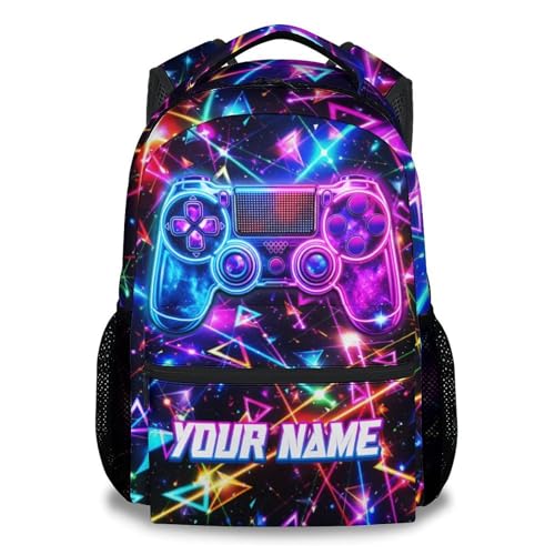 Personalized Gamer Backpack for Boys - Custom 17 Inch Kids Toddlers Bookbag, Lightweight Large Capacity Gaming Schoolbag for School Travel Camping - color: Silver
