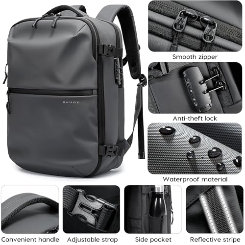 BANGE Travel Backpack with TSA lock version can hold 15.6 inch Laptop suitable Daily Commute and Overnight Flight Approved Anti-theft Bag - color: Grey