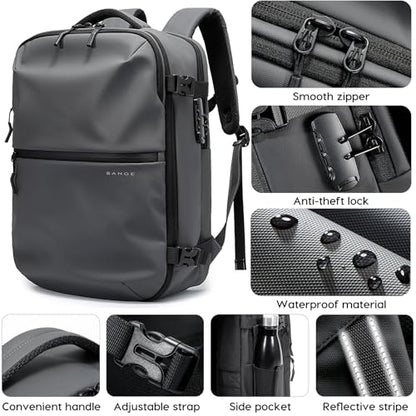 BANGE Travel Backpack with TSA lock version can hold 15.6 inch Laptop suitable Daily Commute and Overnight Flight Approved Anti-theft Bag - color: Grey