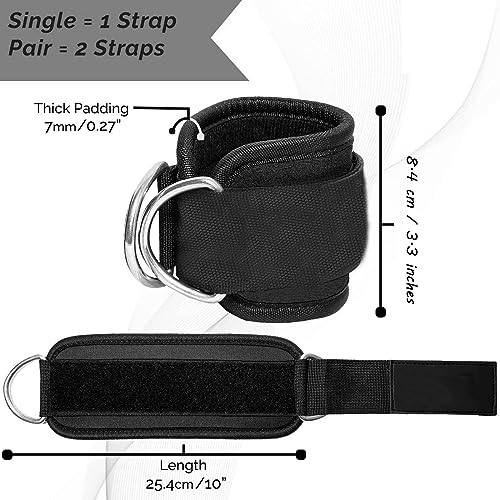 Ankle Straps Ankle Resistance Bands Wrist Cuffs Padded Straps Adjustable Fitness Glute Kickback D-Ring for Cable Machine Gym Foot Leg Training Brace Support 1 Pair - color: black