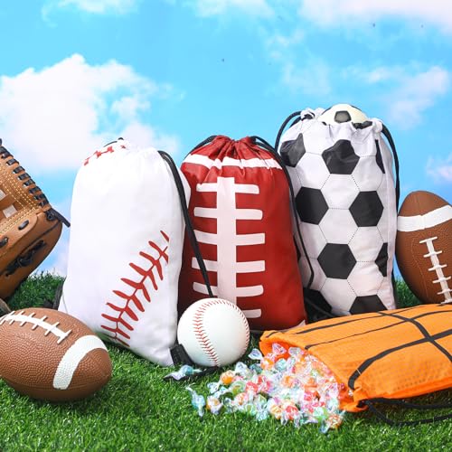 Tanlade 24 Pcs Drawstring Bags Cinch Sack Candy Drawstring Bag Goodie Favor Bags Supplies Gifts for Sports Party Men Women(Mixed ball,7 x 10 Inch) - size: 7 x 10 Inch, style: Mixed Ball