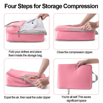 4 Pcs Compression Packing Cubes, Expandable Storage Travel Luggage Bags Organizers for Luggage & Closet Organization, Business Travel & Home Storage, Pink