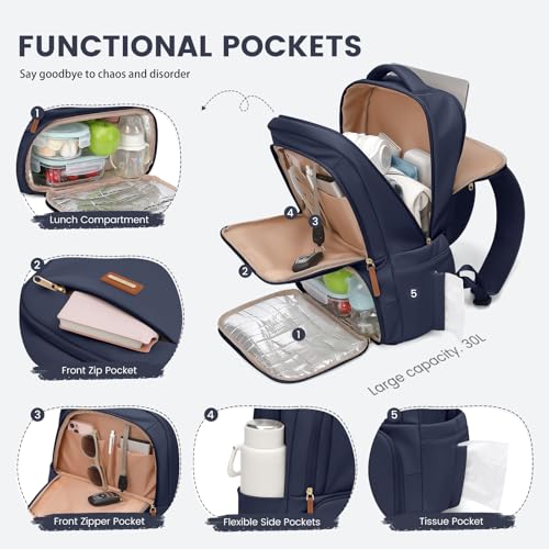 GOLF SUPAGS Lunch Backpack 16 Inch Laptop Backpack with Insulated Cooler Lunch Box Food Bag for College Work Camping Picnics (Navy Blue) - color: Navy Blue
