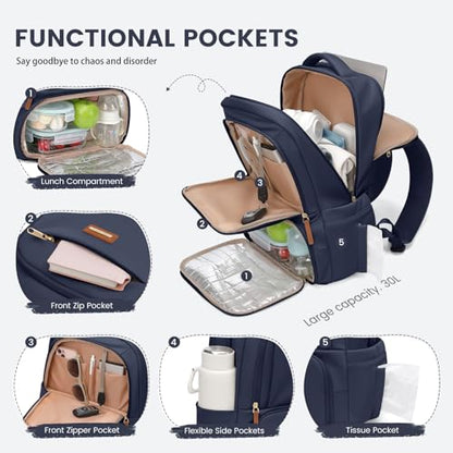 GOLF SUPAGS Lunch Backpack 16 Inch Laptop Backpack with Insulated Cooler Lunch Box Food Bag for College Work Camping Picnics (Navy Blue) - color: Navy Blue