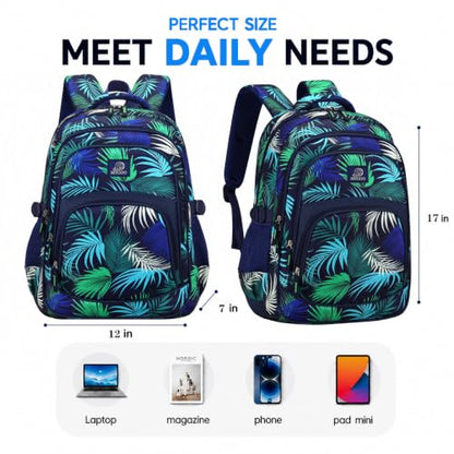 MYGOO Boys School Backpack Grove Foliage Black Bookbag for Elementary Middle School Ages 5-12, 17 inch Large Capacity 24L Kids Student Travel Bags - color: Grove Foliage Black