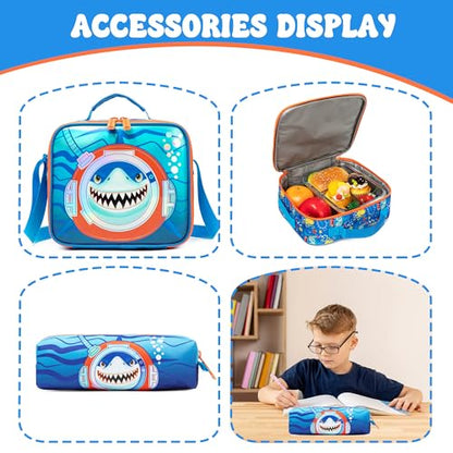 Meetbelify Kids School Backpacks for Girls Boys Backpack with Lunch Bag for Elmentary Students - color: 02 Shark